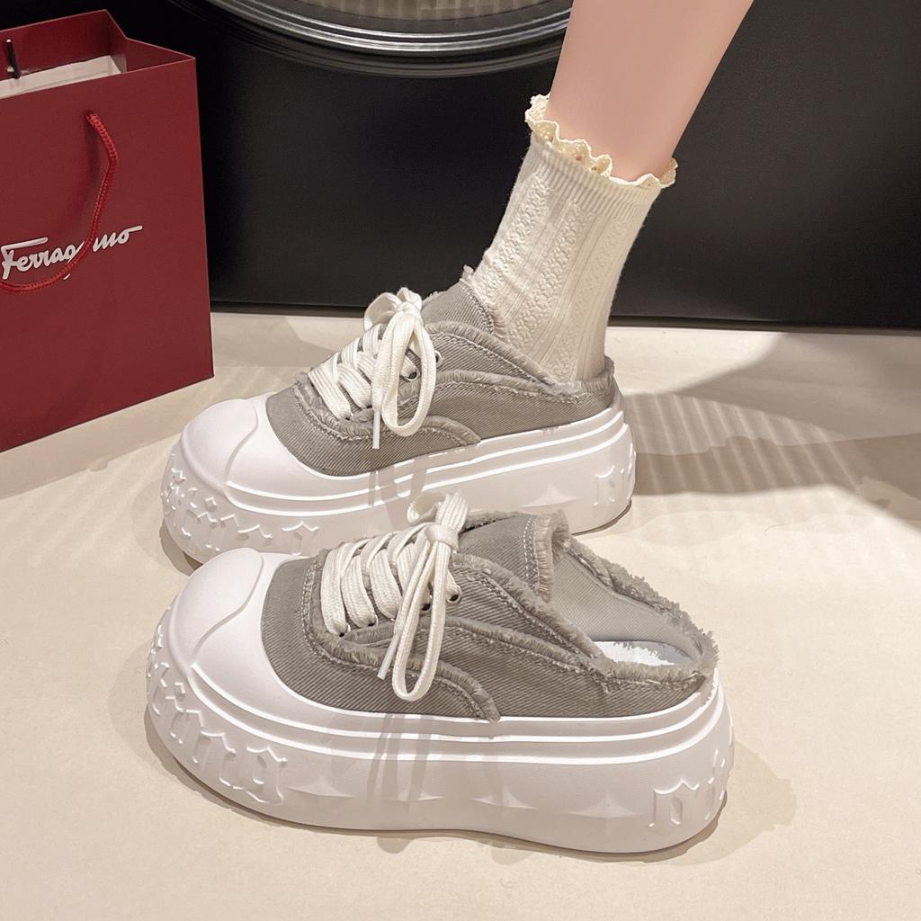 2025 spring and summer Korean version breathable muffin bottom trendy bag head board shoes daily Internet celebrities new thick sole heightening