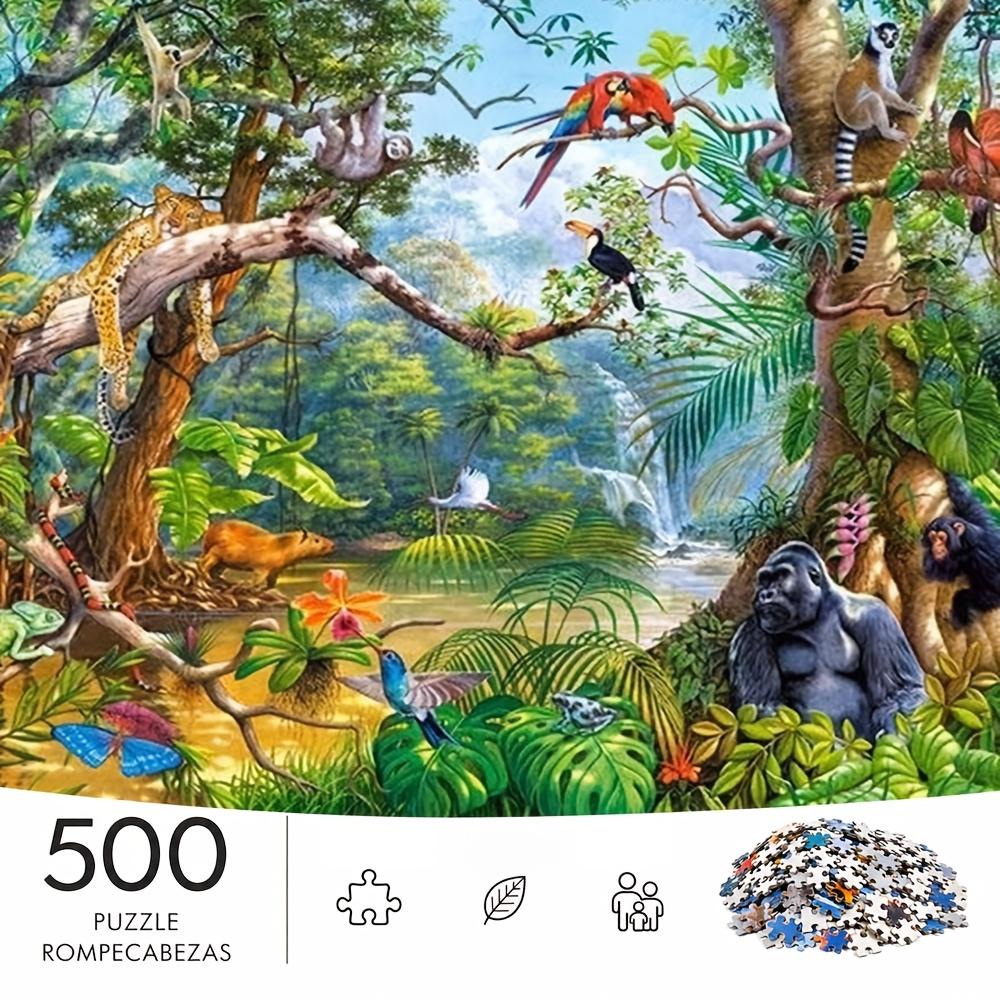 500pcs Jigsaw Puzzle Suitable for & Families - Tropical Rainforest Wildlife with Multicolor Panoramic Picture, Challenging Brain for, Gift, Portable A