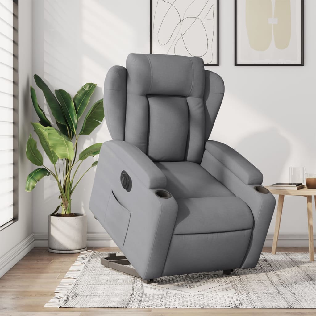 Electric Recliner Chair with Rising Function Light Grey Fabric