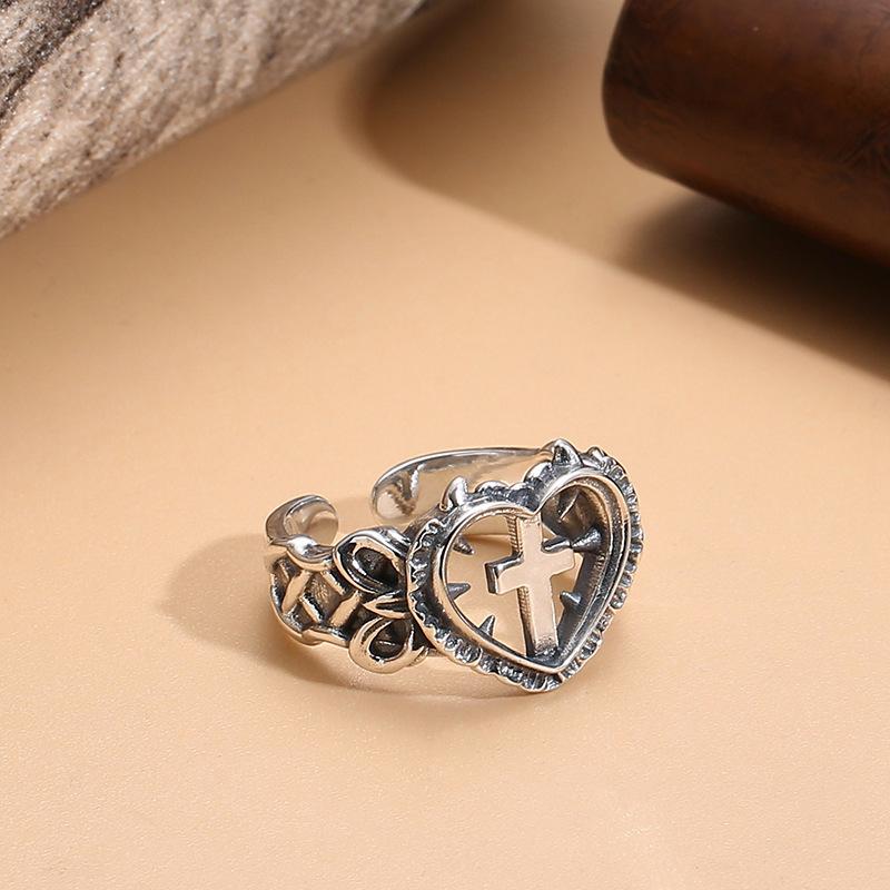Punk Cross Ring Hip-hop Fashion Retro Ring Trend Love Open Index Finger Ring
