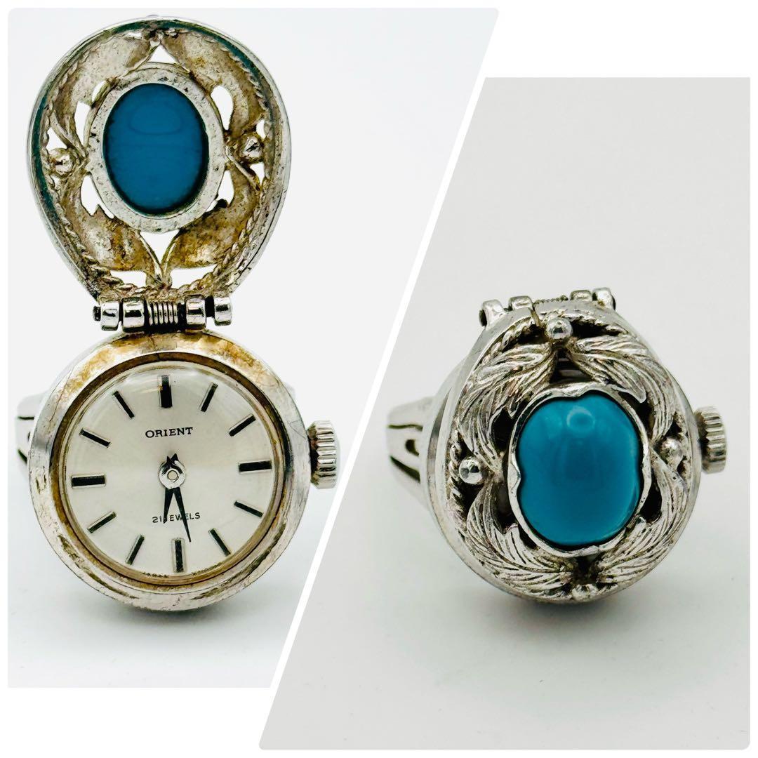 Rare ORIENT ring watch 21 stones manual winding ring watch blue stone with lid