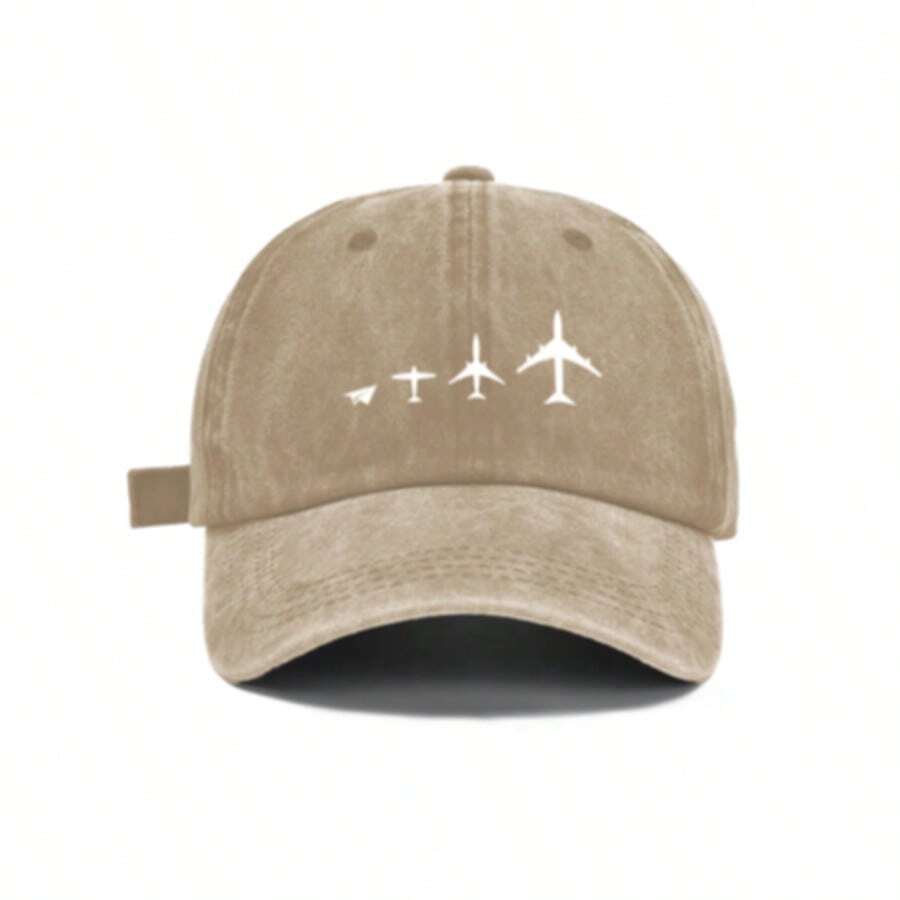 Minimalist Airplane Growth Pattern Vintage Washed Baseball Cap Unisex Adjustable Travel Aviation Hat