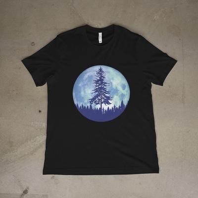 Moon Forest Pine Tree Shirt, Night Sky Nature Graphic Tee, Unisex
