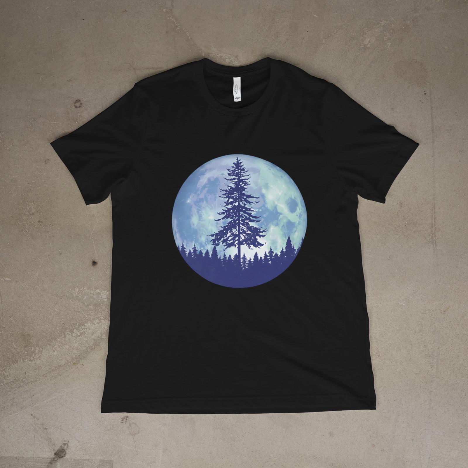 Moon Forest Pine Tree Shirt, Night Sky Nature Graphic Tee, Unisex 2XL