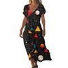 Fashion Women's Summer V-neck Short Sleeve Cotton And Linen Vintage Floral Print Beach Dress
