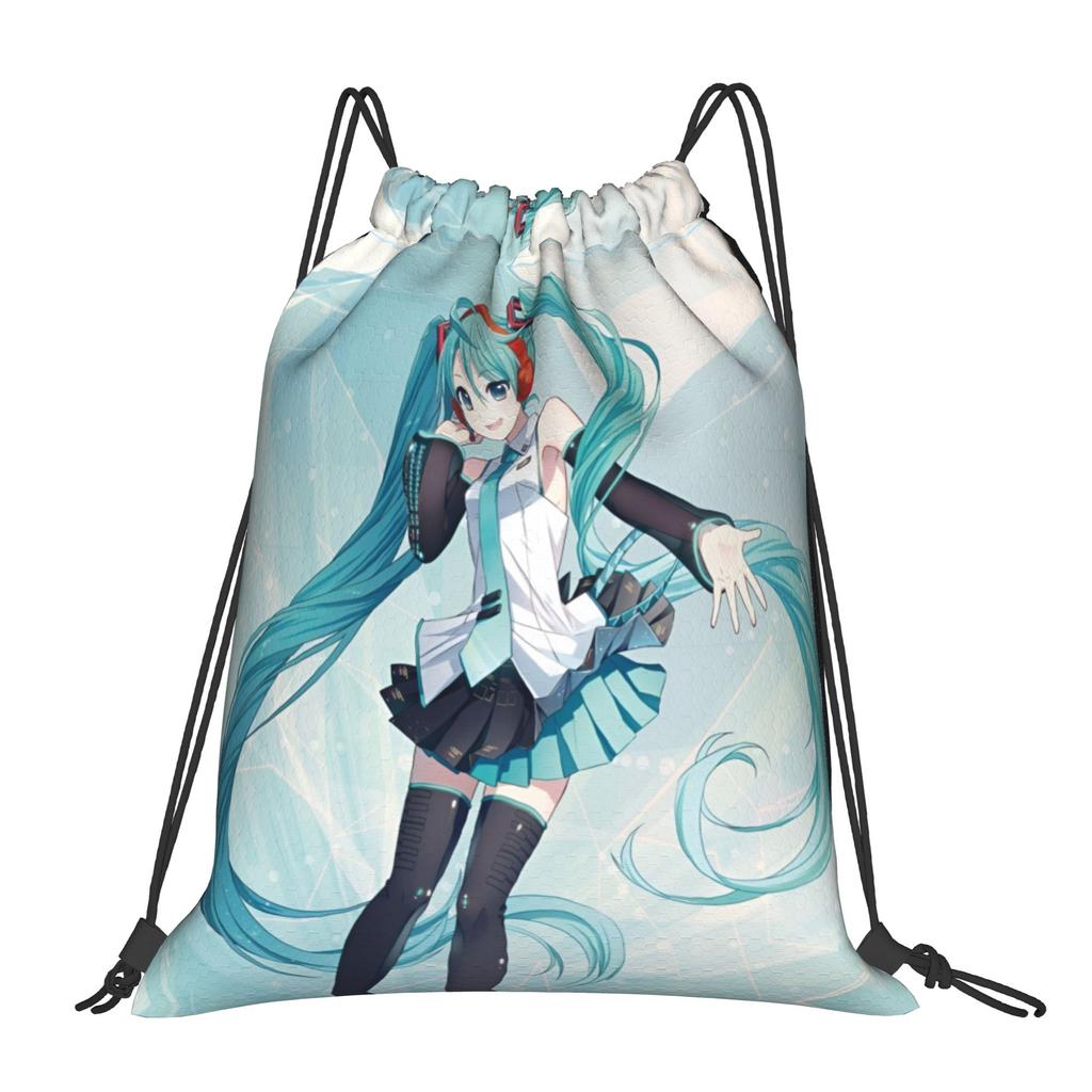Bolsas con Cordón Personalizadas de Hatsune Anime Miku para Compras Mochilas de Yoga Hombres Mujeres Bonitas Deportivas Gimnasio Mochila Saco