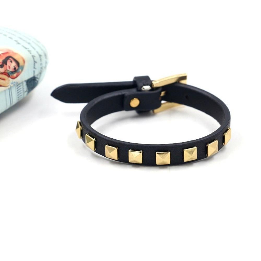 PU Leather Rivets Bracelet Square Rivets Single Ring Bracelet Leather Bracelets  Gift Jewelry