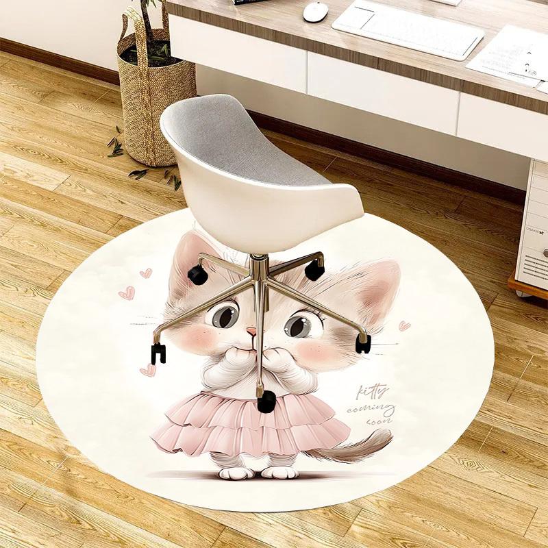 1pc Cute Kitty in Pink Dress Round carpet, Made of Polyester,Office Chairs, Living Rooms, Or Bedrooms, a Cool Rug for The Living Room.ydt26045