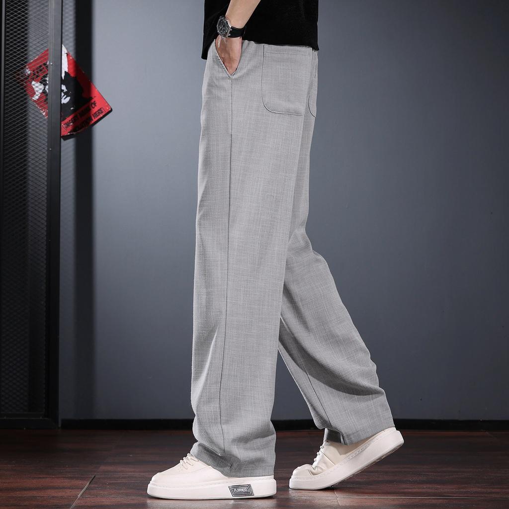 Light Gray Casual Pants Men's Summer Thin Loose Straight-leg Pants Simple Commuting Soft Loose Drape Breathable Men's Pants