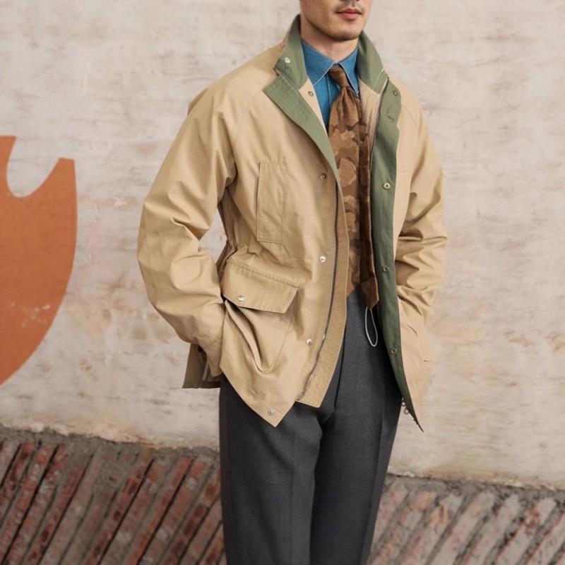 Mens Classic Color Block Coat Avant-garde Style Slim Fit Daily Outerwear