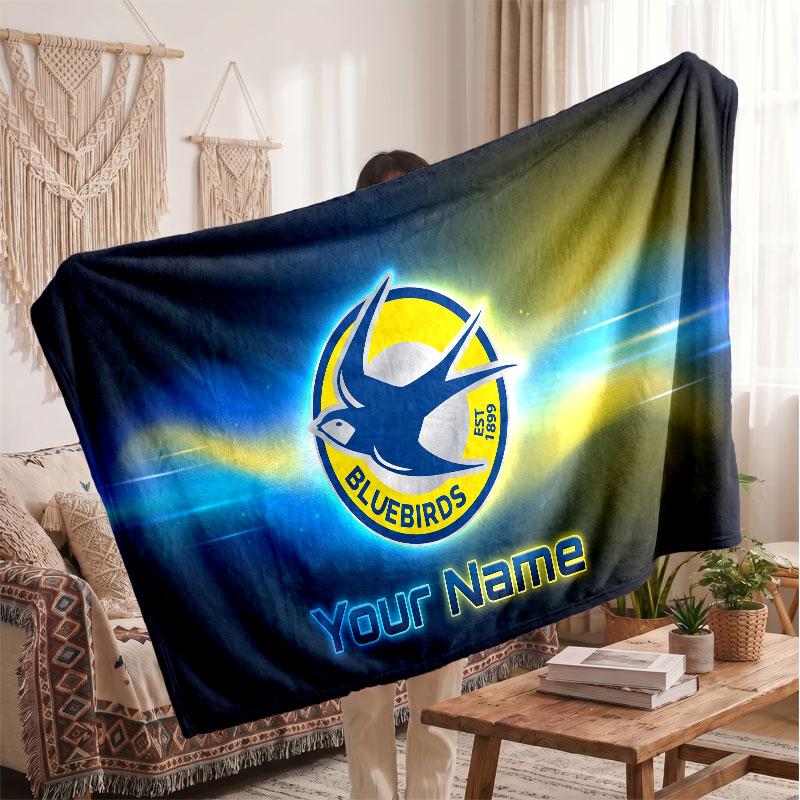 Cardiff City Personalized Fleece Blanket With Football Logo, Custom Name Text Soft Warm Home Throw Blanket