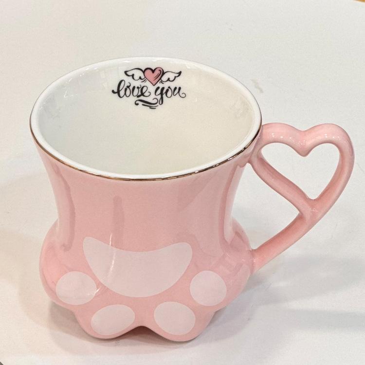 Creative Cat Paw Ceramic Mug - Cute Couple's Cup & Logo Gift