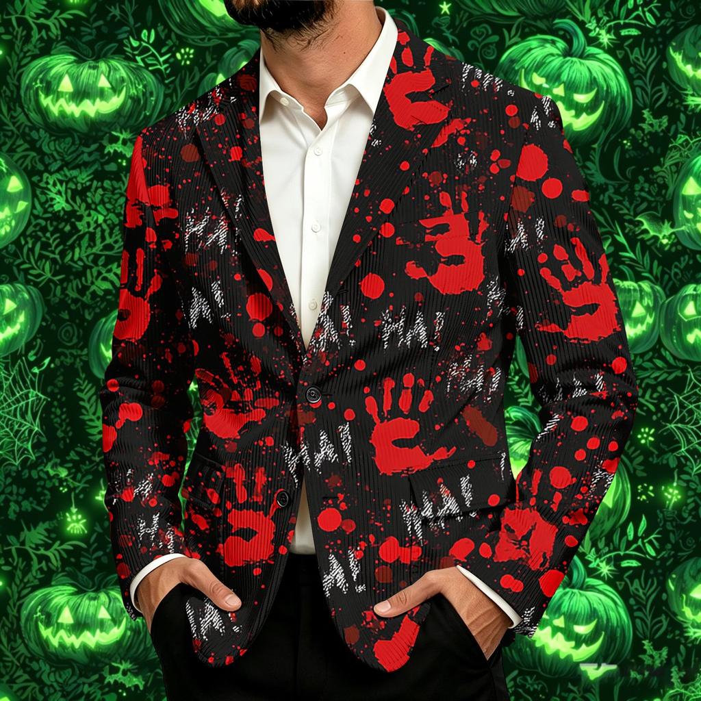 Men's Corduroy Business Casual with Halloween Print for Fall Parties and Everyday Wear