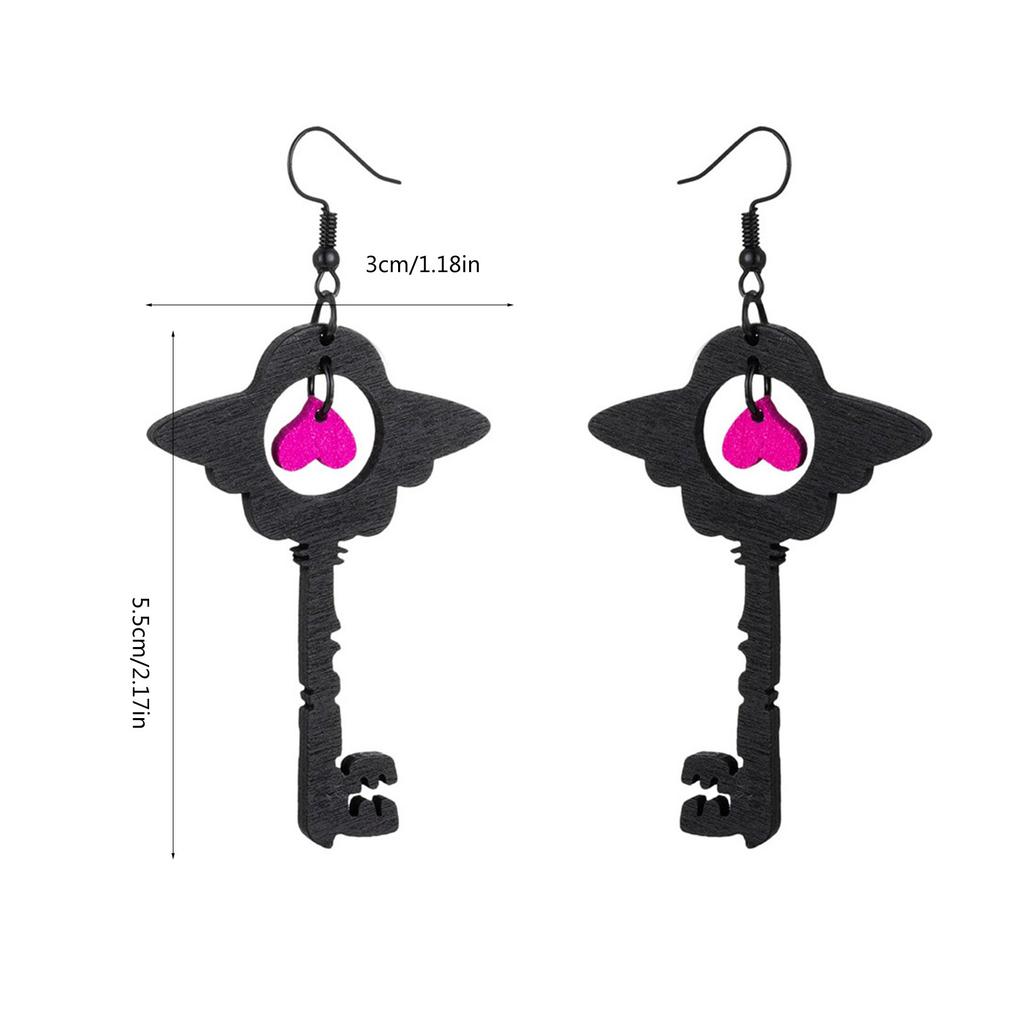 1 Pair Acrylic Heart Wing Earrings Key Ghost Cosplay Earrings Fashion Ear Jewelry Heart Drop Earrings for Woman Girl