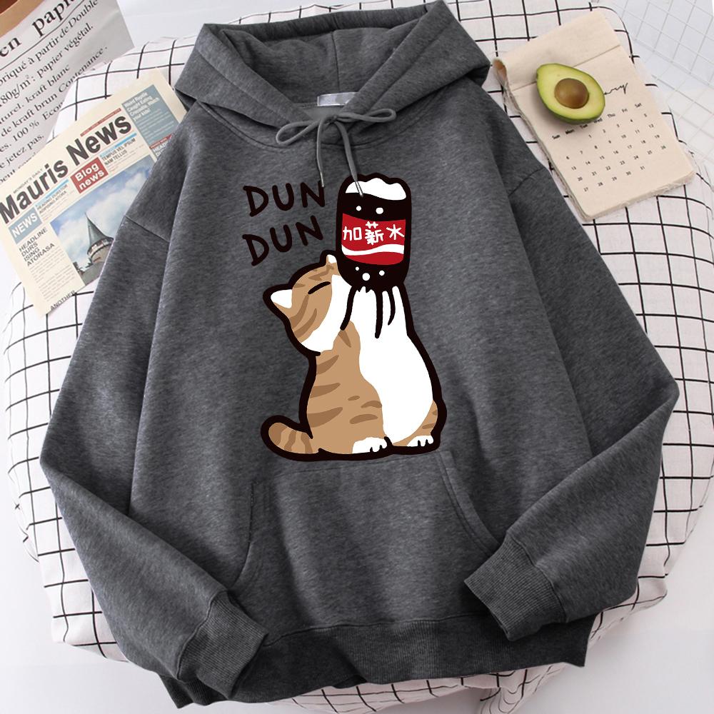 Cartoon Katze Trinken Gehaltserhöhung Getränke Herren Kapuzenjacke Lässige Cartoon Hoodies Vergnügen Sweatshirts Zuhause Harajuku Oberteile