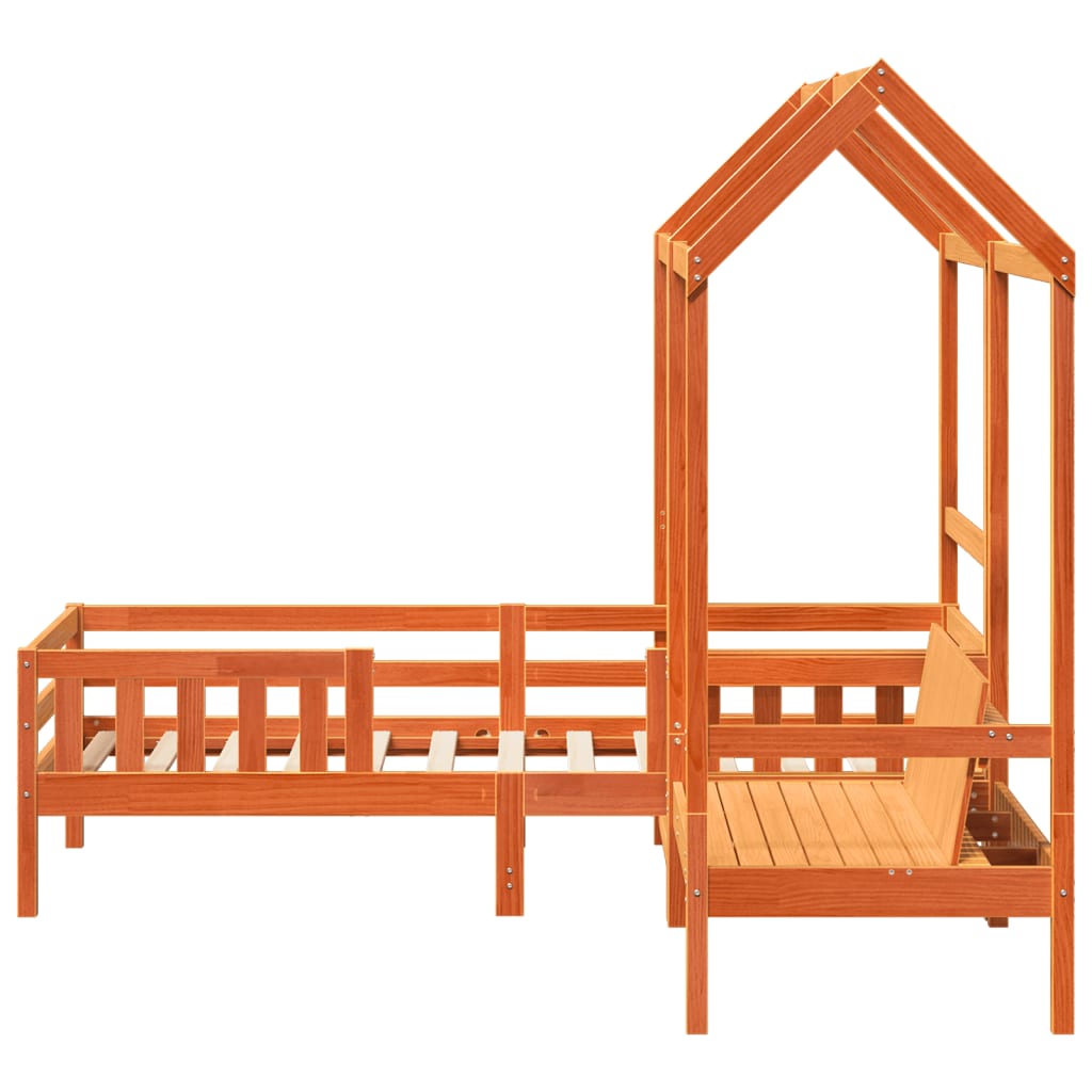 Solid Wood Bed and Bench with Roof Orange 100x200 Cm Pine Wood