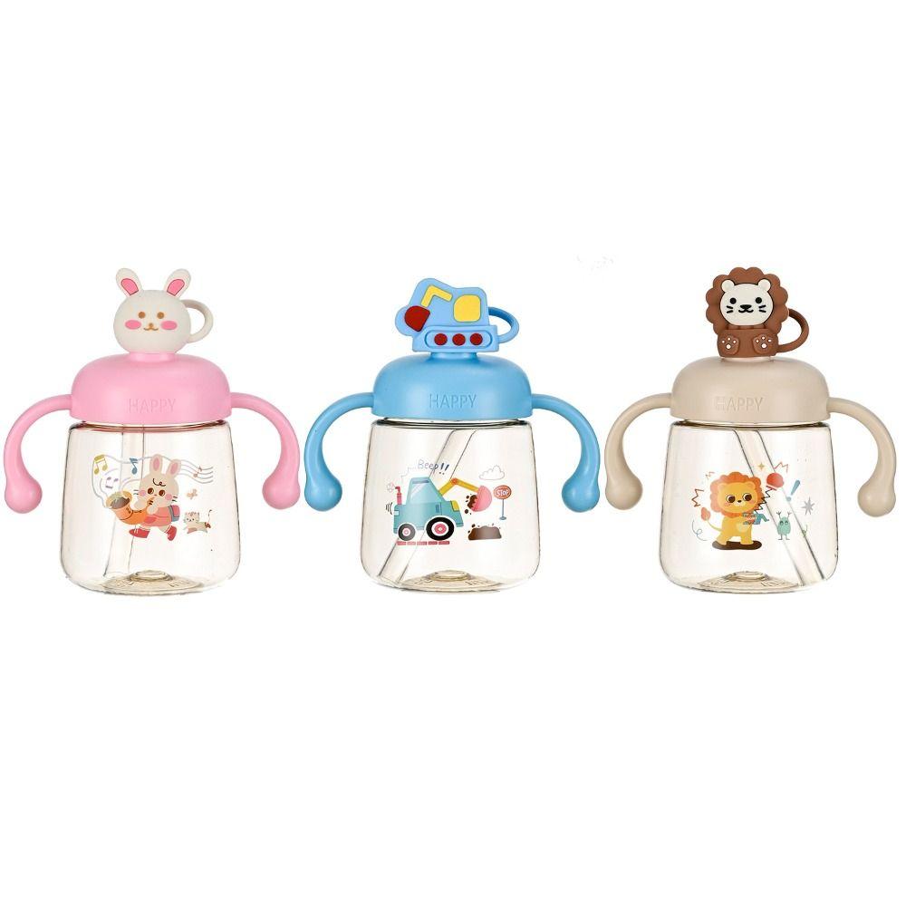 With Straw Baby Feeding Bottle Cartoon Toddler Milk Cup Portable Baby Drinking Cup  Travel