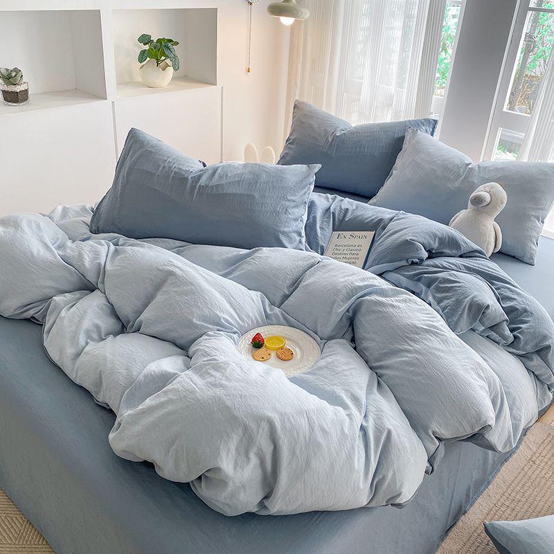 G5Z Cotton Bedding Set - Simple Solid Color, 3 or 4-Piece Options for Double or Single Bed