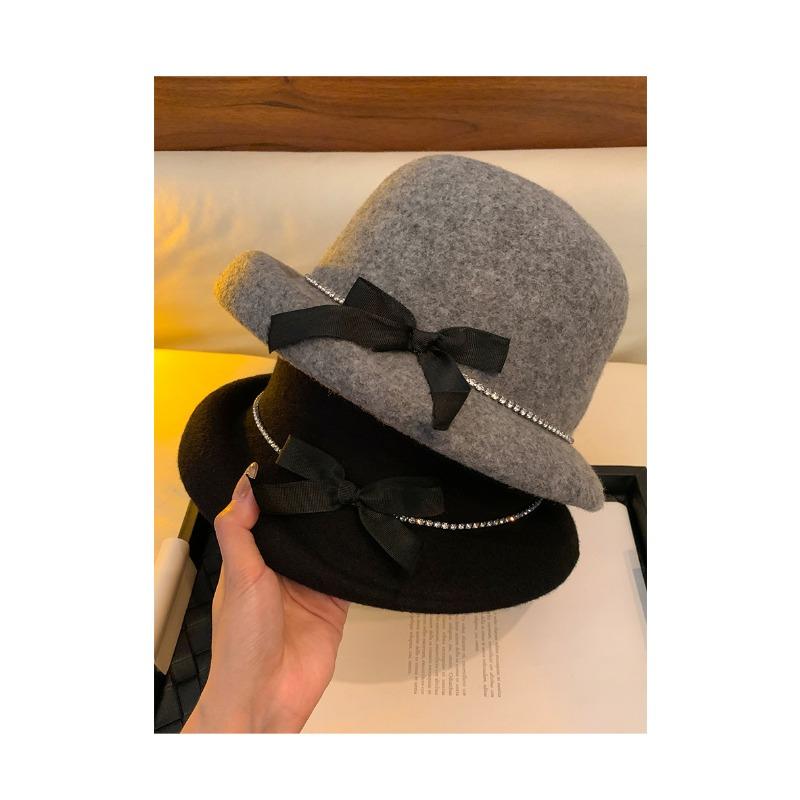 Women S Elegant Black Bow Pearl Vintage Chic Bucket Hat