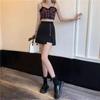 Women's 2024 Summer High-Waist Black Zipper Midi Slit Skirt with Slimming Anti-Exposure Design