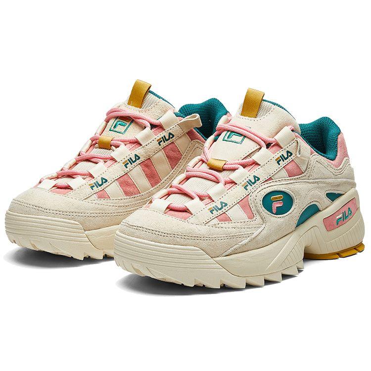 Fila D-Formation Retro Training Fabric Low-Top Marathon Running Shoes Women Sneaker White Green Pink F52W011402FAF