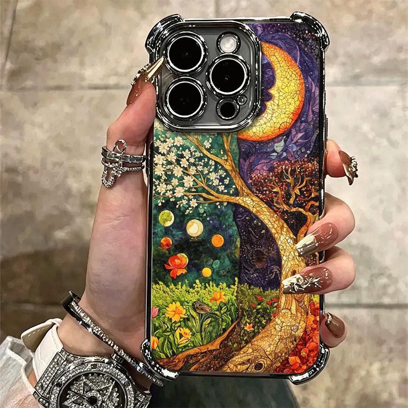Tree of Life Space Soft Phone Case For iPhone 15 16 17 Air 14 Pro Max 16E Plus 13 12 Mini Plating Anti-Fall Fundas