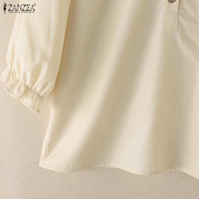 ZANZEA Women Casual Round Neck Solid Color 3/4 Sleeve Loose Blouse