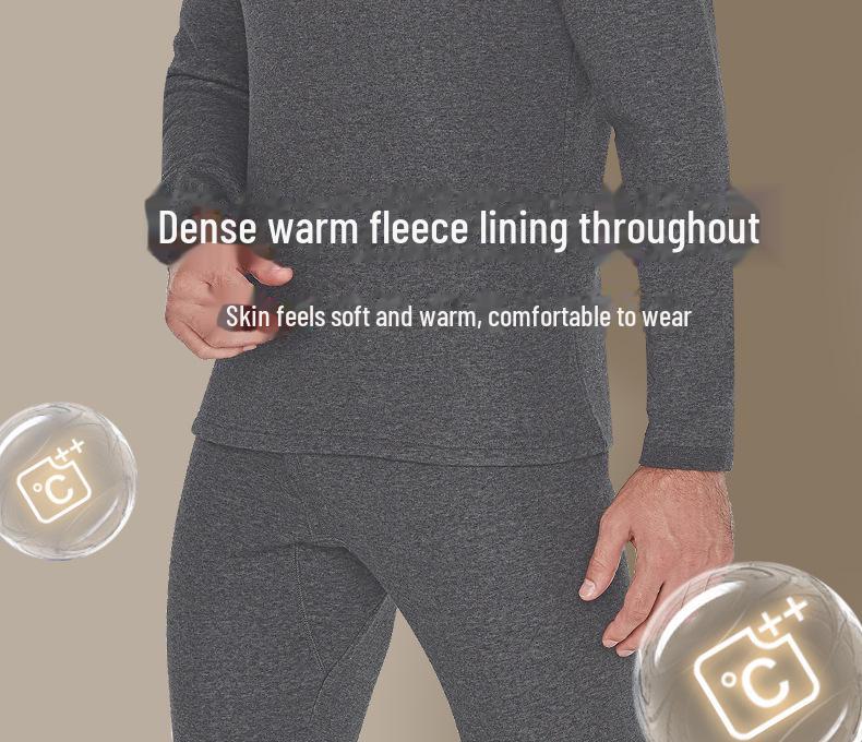 Septwolves Men's Velvet Thick Thermal Underwear Set, Autumn/Winter, Round Neck, Cold-Proof.