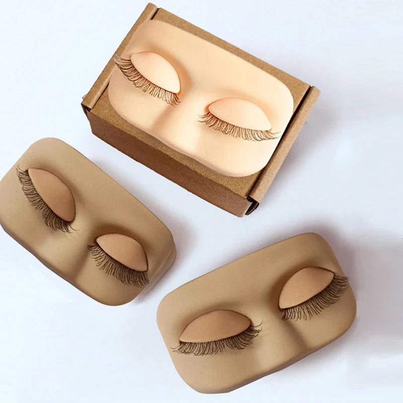 Mini hlava pro trénink prodlužování řas Modelová hlava s plochými řasami Odnímatelná náhradní víčka s umělými řasami