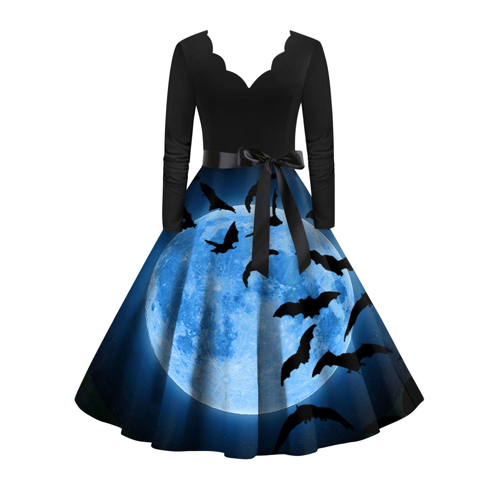 Женское винтажное классическое платье с длинным рукавом и v-образным вырезом с принтом — фото 3