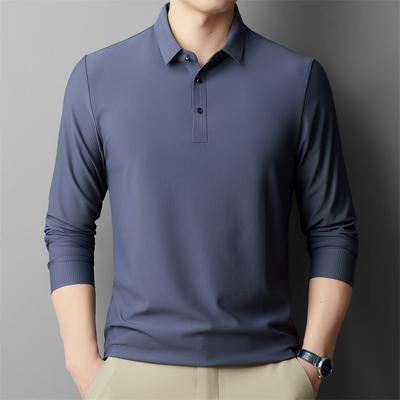 Maglietta Autunnale Traspirante da Uomo Mezza Età Nuova Versatile Risvolto Tinta Unita Manica Lunga Casual Moda Polo