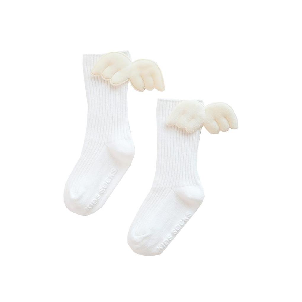 Baby Girls Knee High Bow Socks Toddler Autumn Winter Angel Wing Combed Cotton Spanish Style Plain Ribbed Non-slip Stockings