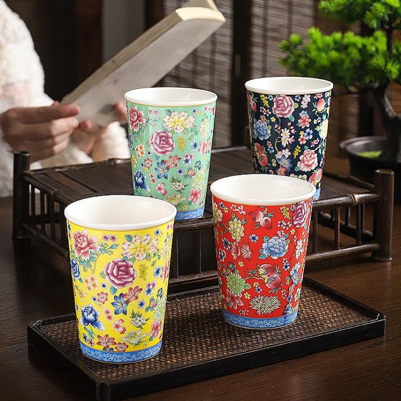 300ml Creative Floral Patterned Ceramic Cup Home Wine Mug Bar Personalized Cocktail MugVintage Chinese Tea Cup Home Water Mug