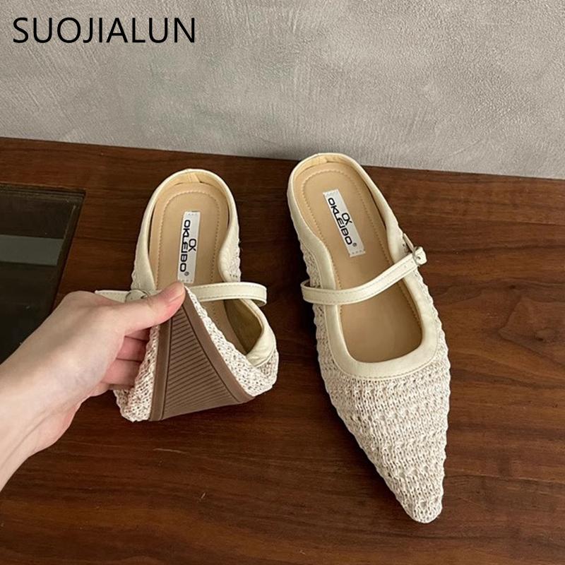 Fashion SUOJIALUN 2025 Summer New Women Slipper Fashion Weave Hemp Slip On Mules Shoes Soft Flat Heel Outdoor Dress Sandal Shoes