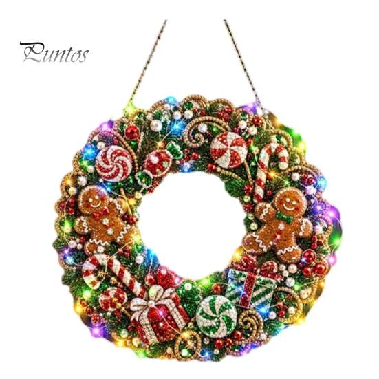 DIY-Feiertagshandwerk für Erwachsene Weihnachts-Diamantmalerei-Kranz-Set mit LED-Lichterkette, Schneemann-Perlenkunst Hängendes Ornament für Erwachsene, Acryl