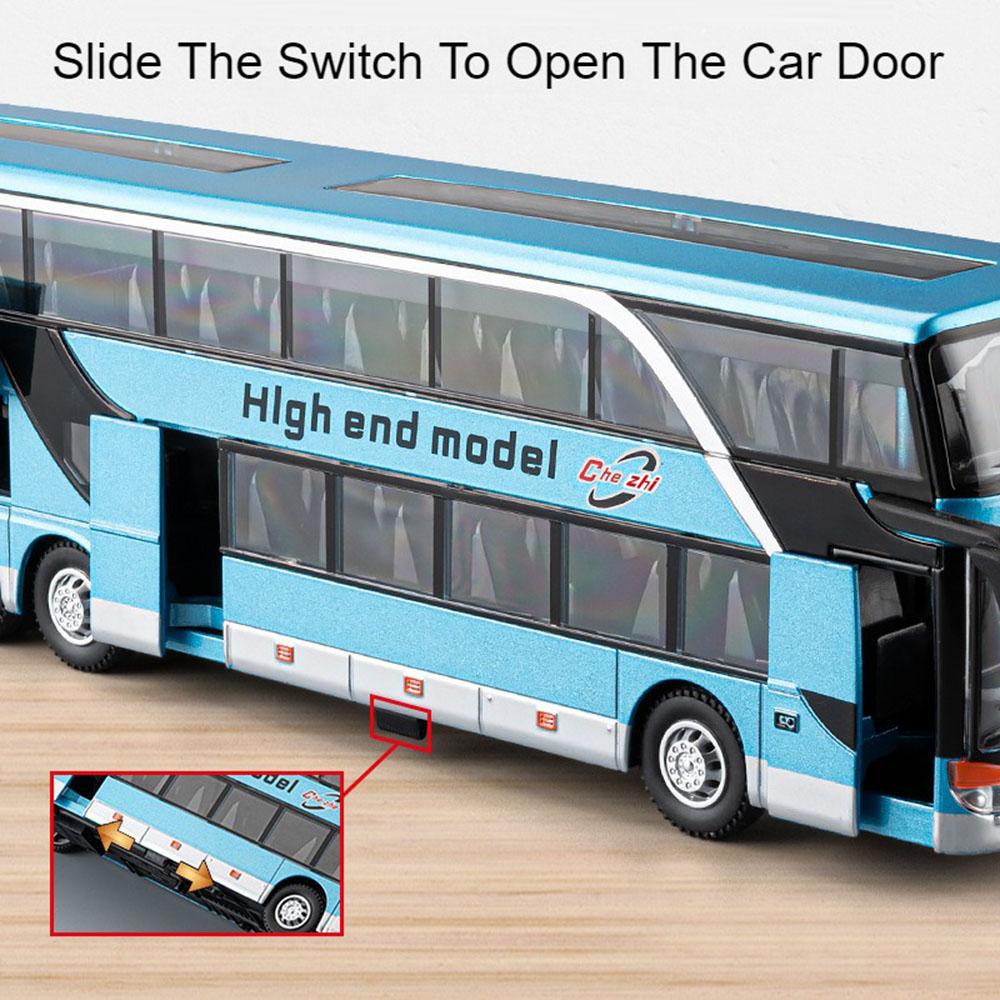 1:30 Scale Double-decker Business Bus Model Toy Car Long-distance Buses Sound Light Pull Back Models Toys Boys Christmas Gifts