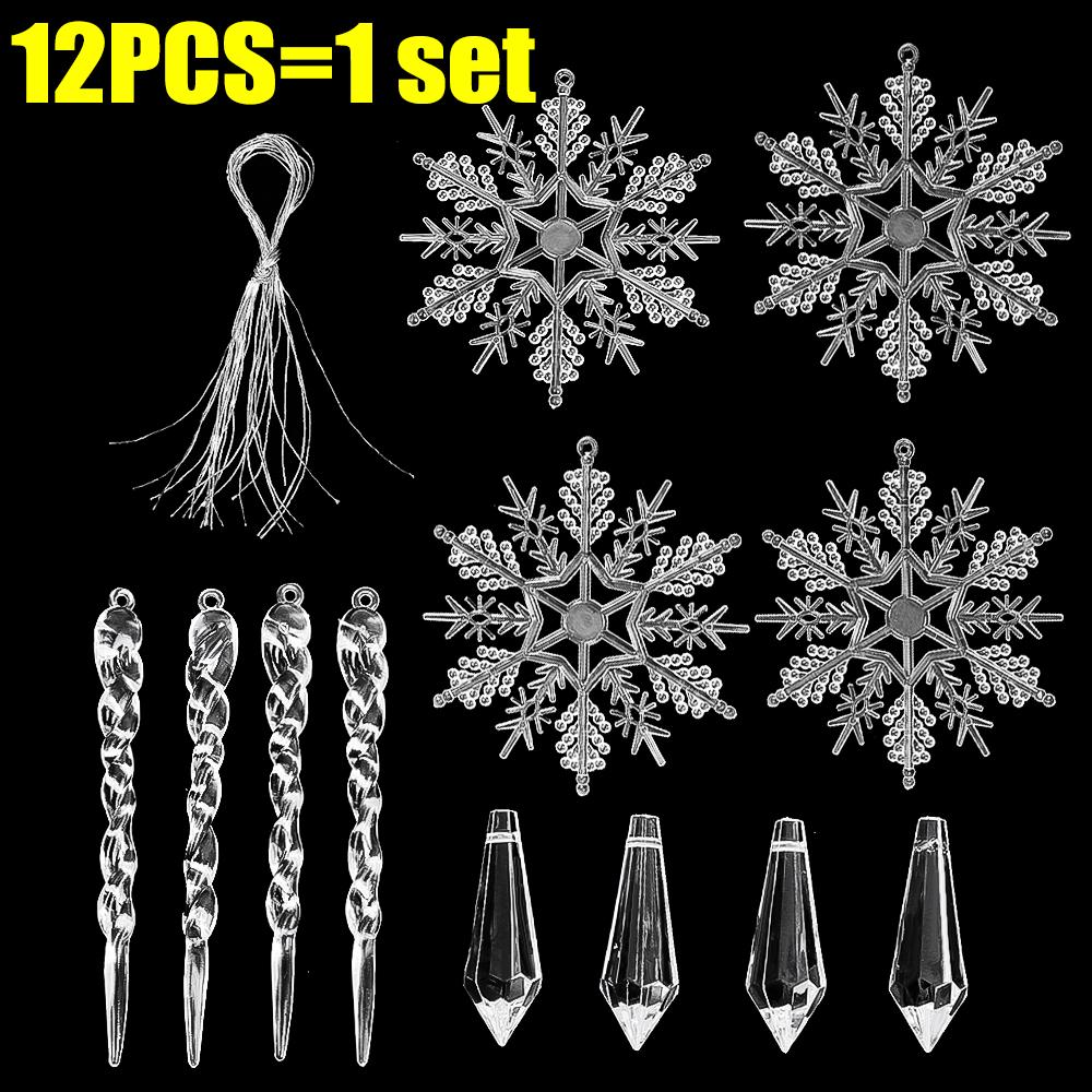 5/48Pcs Christmas Clear Acrylic Pendant Snowflake Icicle Water Drop Decoration for Xmas Tree Winter Party Acrylic Ice Pendants
