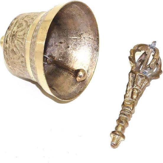 Hand Bell 6.8 Inch High Brass Antique Handbell Vintage Style Loud Solid Brass Hand Call Bell for School Reception Dinner Shop Hotel Service