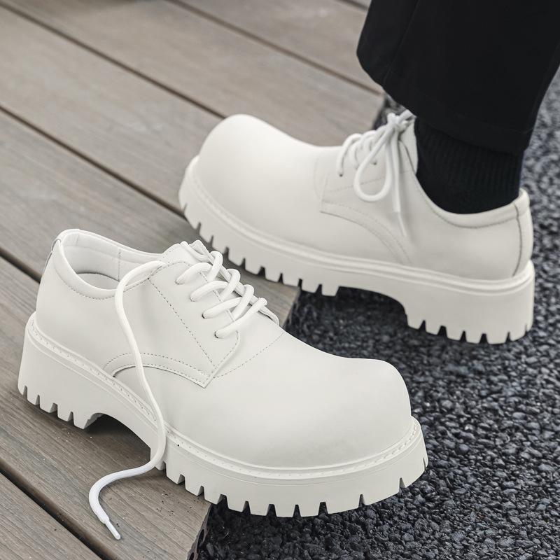 Thick Sole Casual Genuine Leather Dress Shoes Men Platform Heighten Japan Harajuku Korean Streetwear Fashion Shoes White