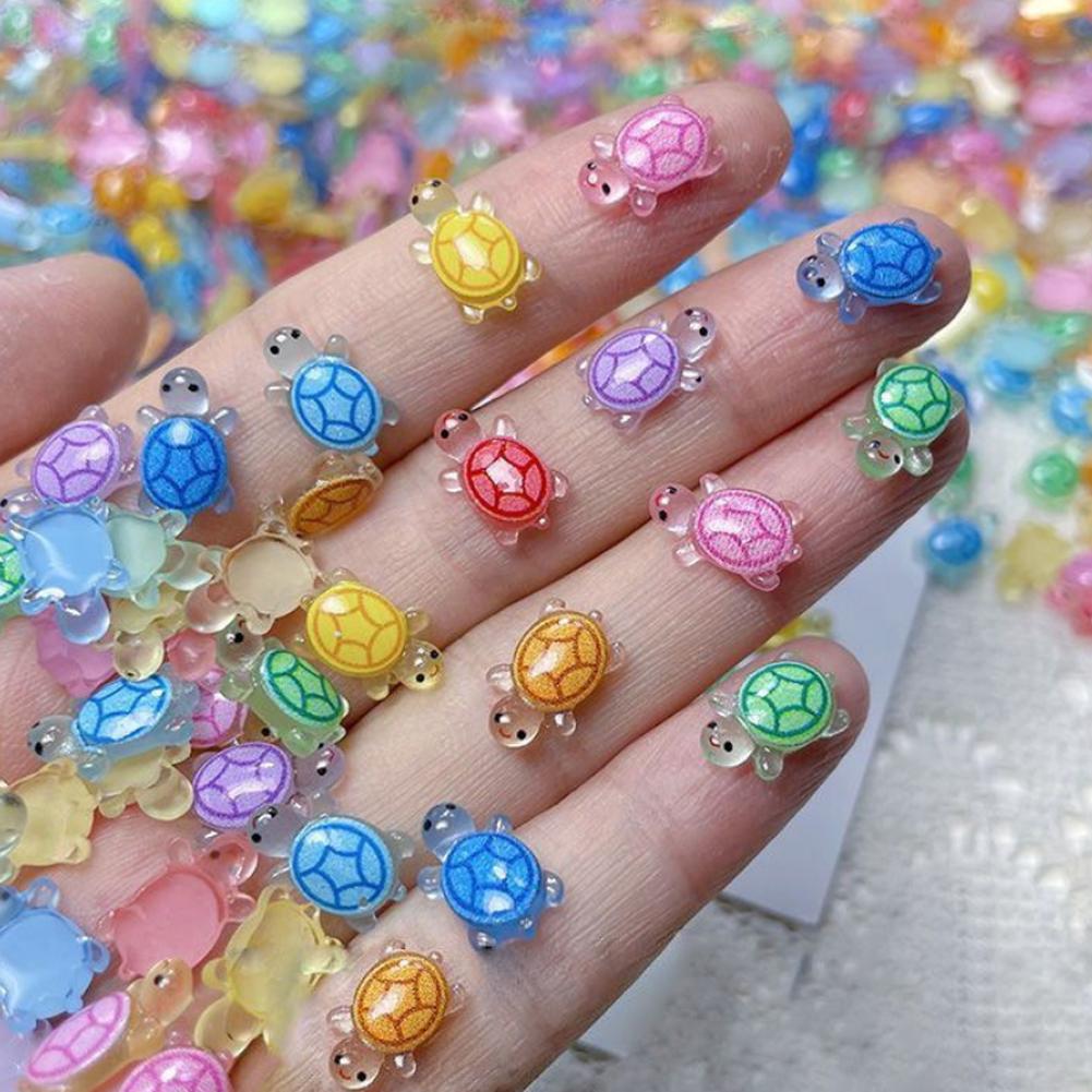 100 Pcs Cute Mini Colorful Turtle Flat Back Resin Cabochons Scrapbooking DIY Accessories Jewelry Decoration Hairpin Craft F4G6