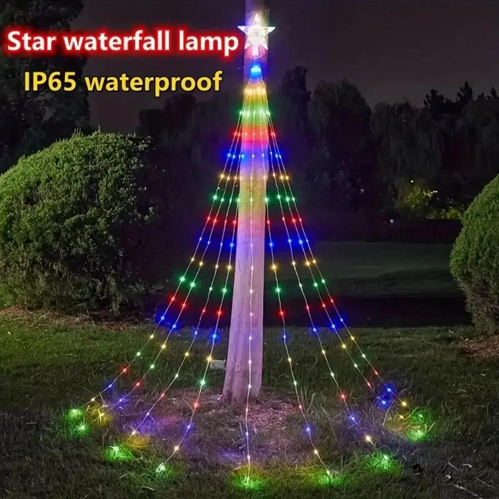 LED Outdoor Lights String Pentagram Waterfall Lights Strip Tree Lantern Gift Patio Lights Decor Patio Porch Christmas Wedding
