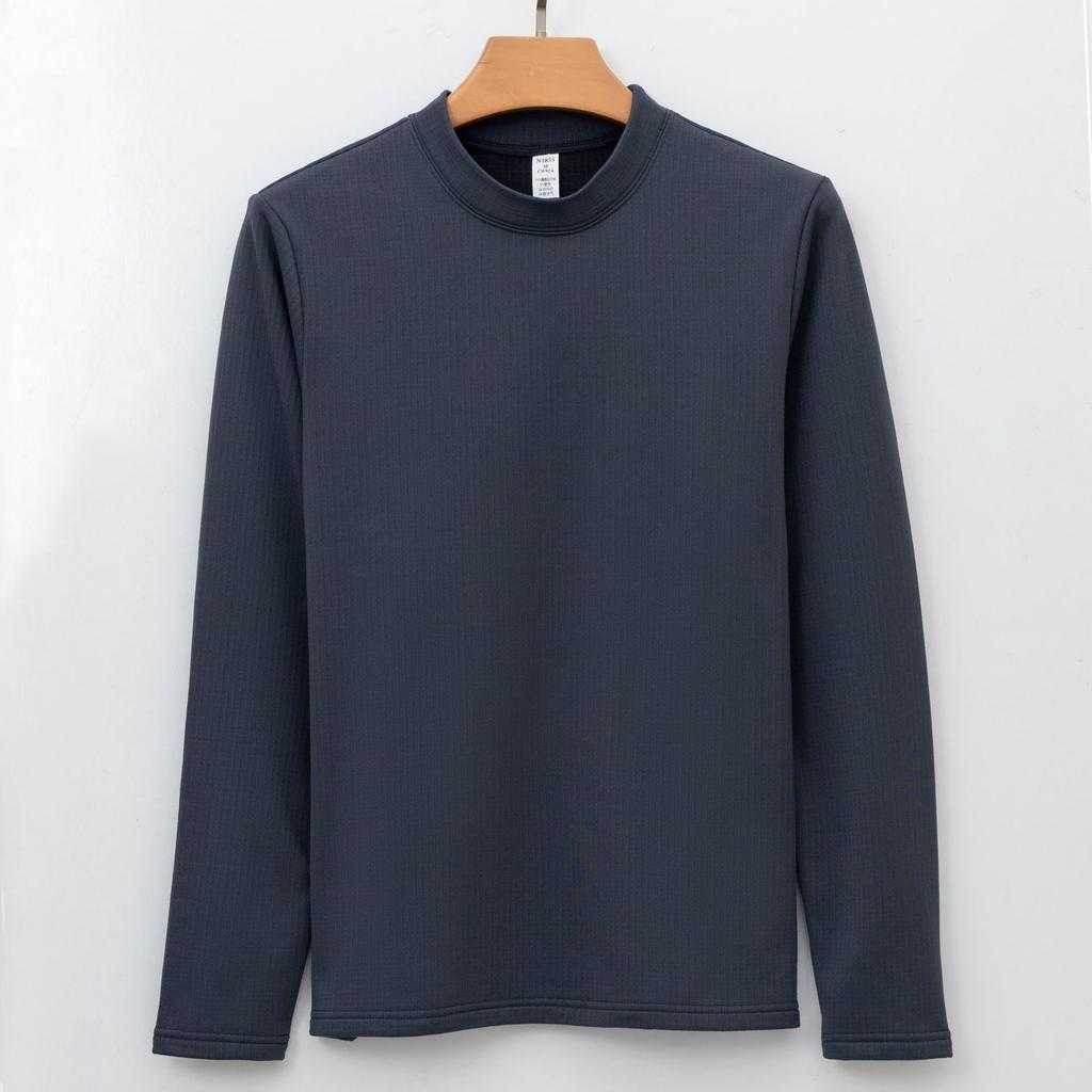 Checkered Base Shirt Thermal Underwear for Men Professional Sports Long-sleeved Solid Color Outer Wear Plush T-shirt for Men