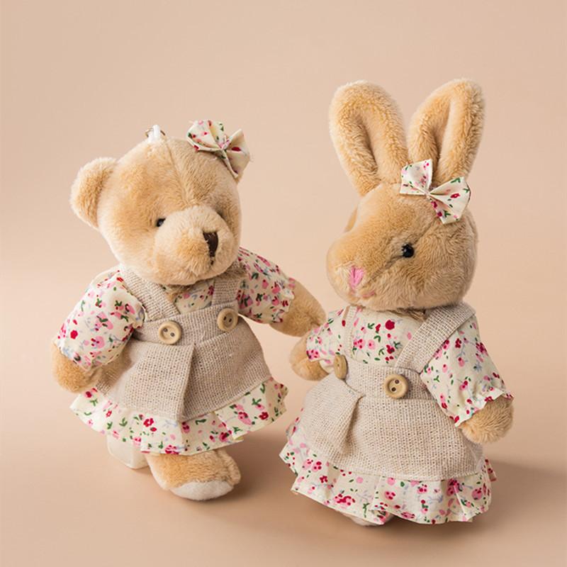 4Pcslot Couple Bear Rabbit Plush Toys Cute Linen Bunny Plush Doll For Girls Key Chain Bag Pendant Children Party Gift Wholesale