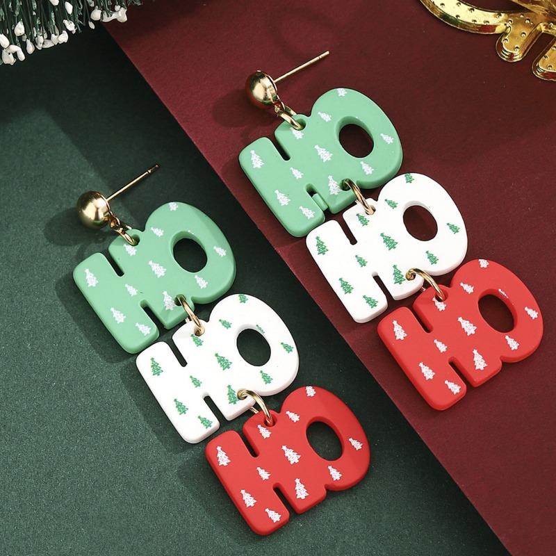 Christmas stud earrings personalized letters Christmas tree print earrings earrings jewelry women's earrings