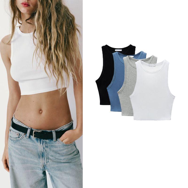 Spring New Arrival Fashion Style Fashionable Stylish Outfit Slim round Neck Sleeveless Short Tops 3253324