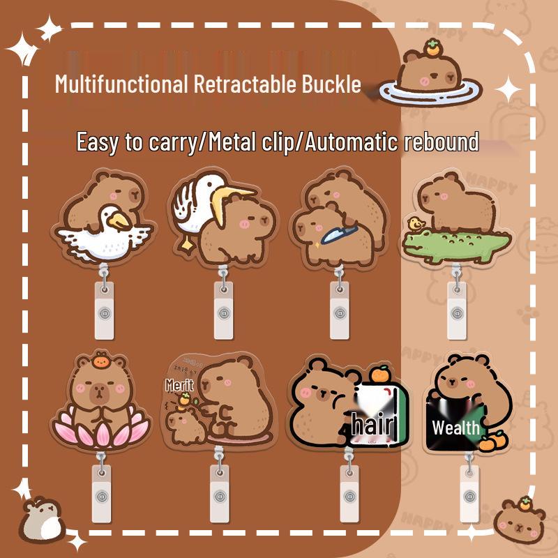 Capybara Retractable ID Card Holder for Students, Doctors & Nurses - Cute Accessory for Name Badges