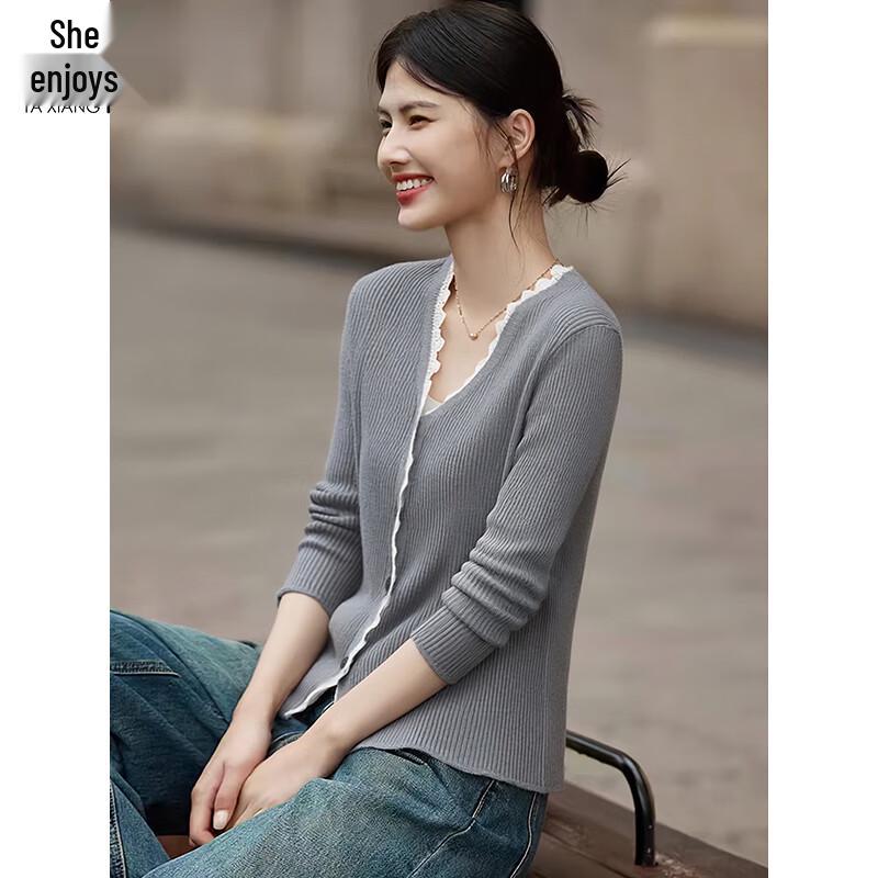 Women s Chic Lace Patchwork Knit Cardigan Sweater XL