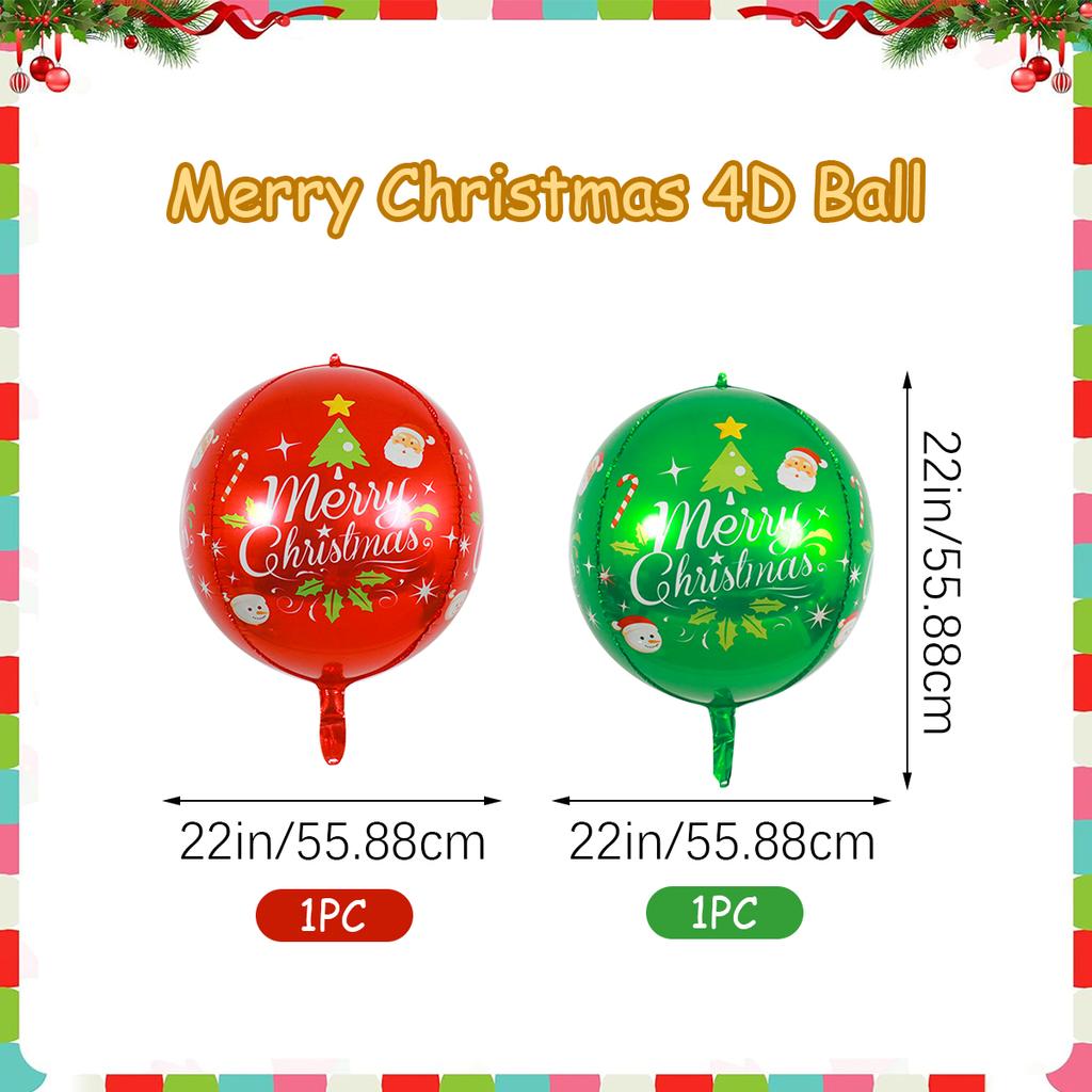 2/4 Frohe Weihnachten rot grün 4D Ballons, Weihnachtsfeier Dekorationen, Feiertagsrequisiten, Weihnachtsbaumkugeln, Neujahrsparty
