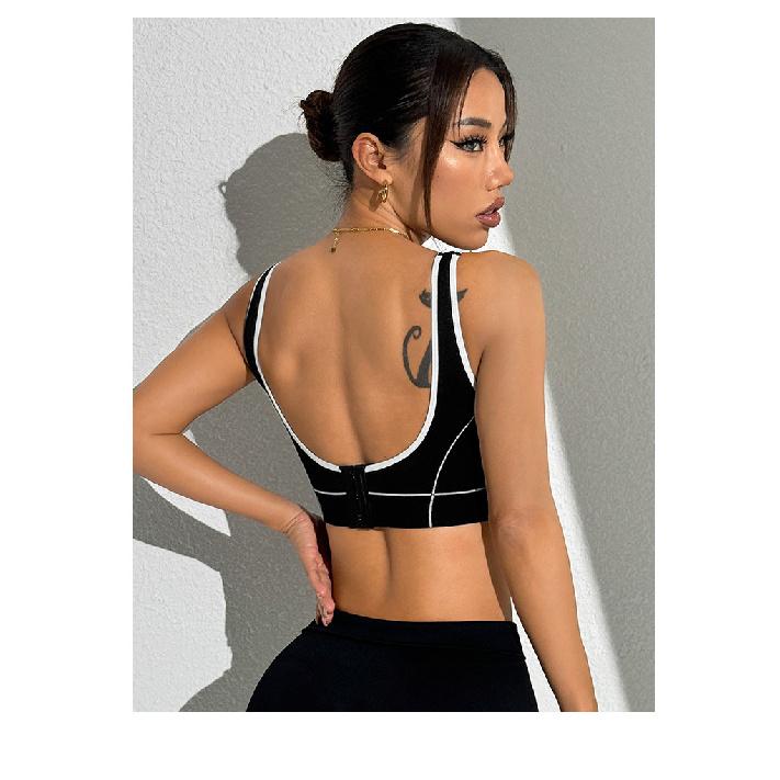 Naked Contrasting Color Tight Sports Bra U-Shaped Back Yoga Bra High-Strength Outerwear Fitness Top For Women