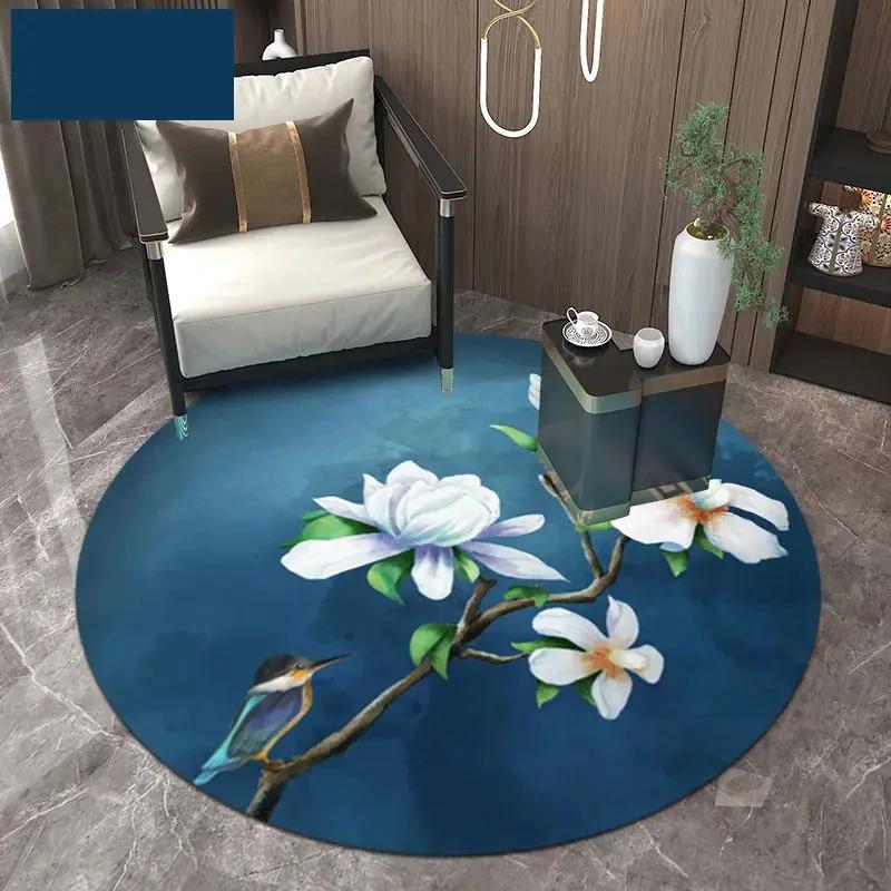 Chinese Classical Flowers Round Carpet Circle Area Rug for Study Bedroom Living Room Table Decor Soft Floor Mat Kitchen Doormat